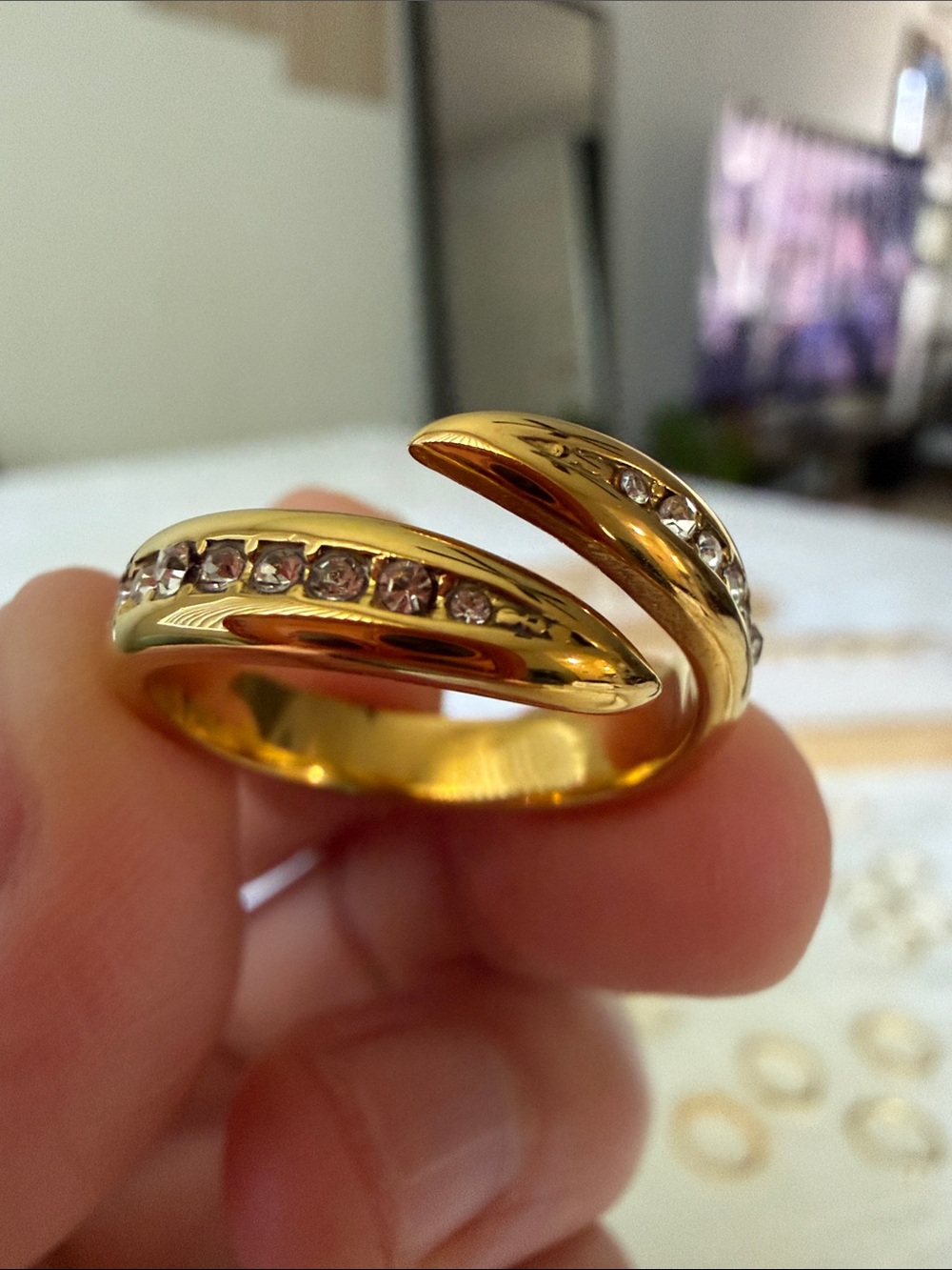 Gold Filled Open Twist Ring with Clear Accent Stones